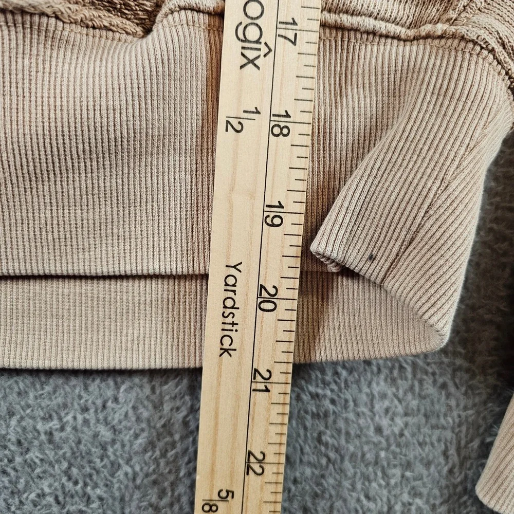 Free People Cropped Hoodie Tan Beige Boxy Oversized Sweatshirt Large